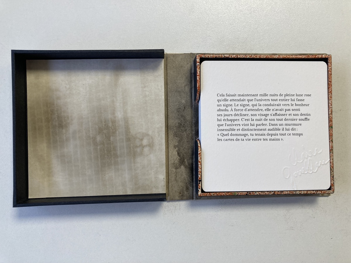 Coffret plein papier pour écrits et textes d'artistes. Conservation sur mesure de l'Atelier Bonnouvrier, dans les Yvelines.