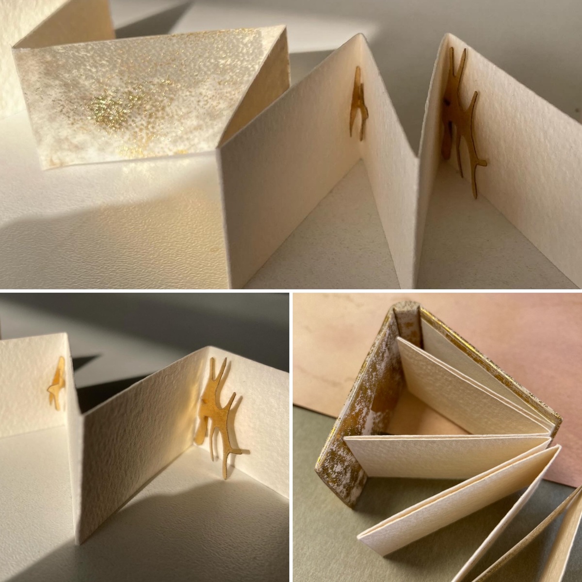 Poème miniature en Leporello réalisé en reliure de luxe plein veau par Atelier Bonnouvrier, reliure traditionnelle dans les Yvelines.